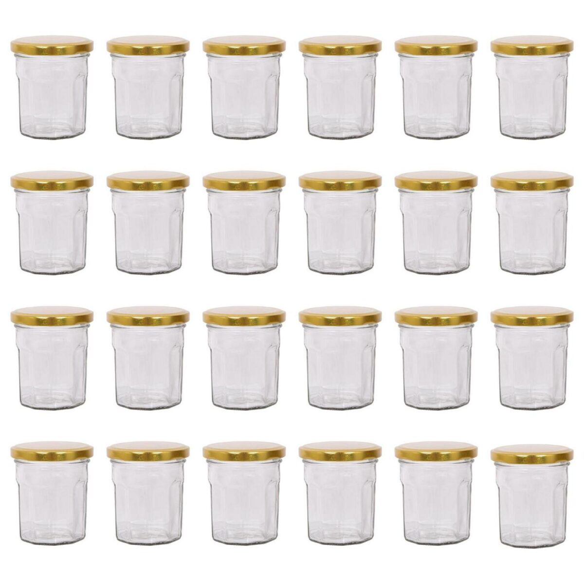 24x 150ml Glass Jam Jars with Gold Lids Chutney Preserve Honey Pickle Storage - Image 1