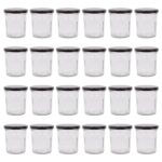 24x 250ml Glass Jam Jars with Black Lids Chutney Preserve Honey Pickle Storage