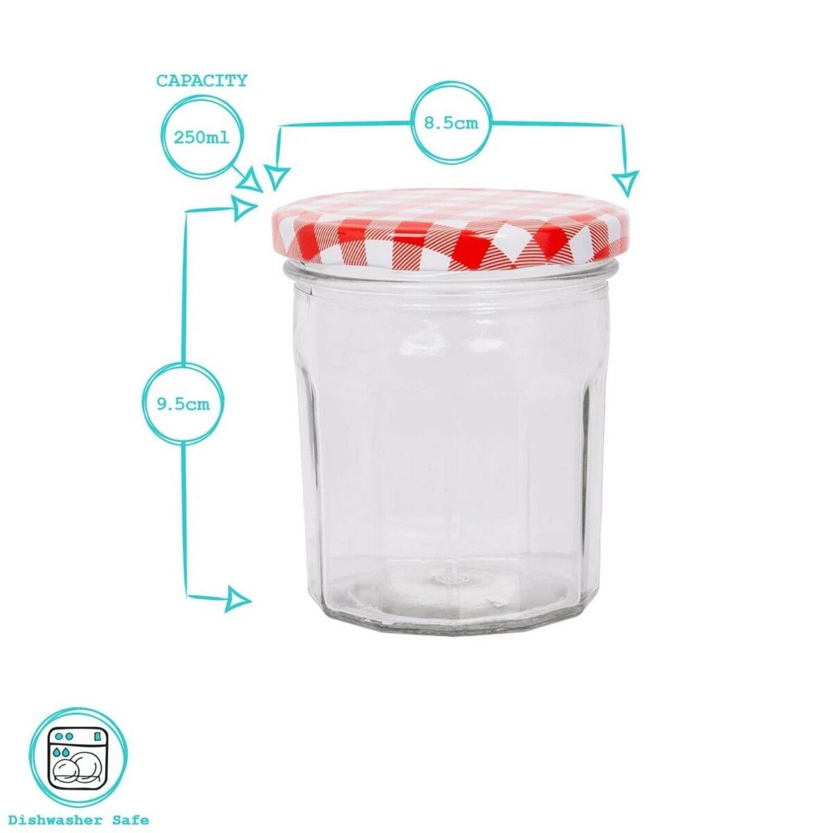 24x 250ml Glass Jam Jars with Green Gingham Lids Chutney Preserve Honey Storage - Image 3