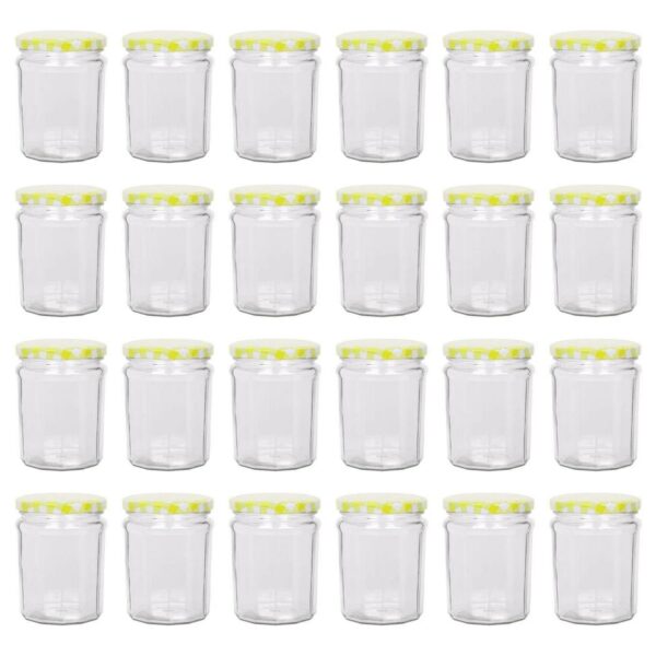 24x 380ml Glass Jam Jars with Yellow Gingham Lids Chutney Preserve Honey Storage