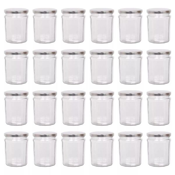 24x 380ml Glass Jam Jars with Silver Lids Chutney Preserve Honey Pickle Storage
