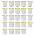 24x 90ml Glass Jam Jars with Yellow Gingham Lids Chutney Preserve Honey Storage
