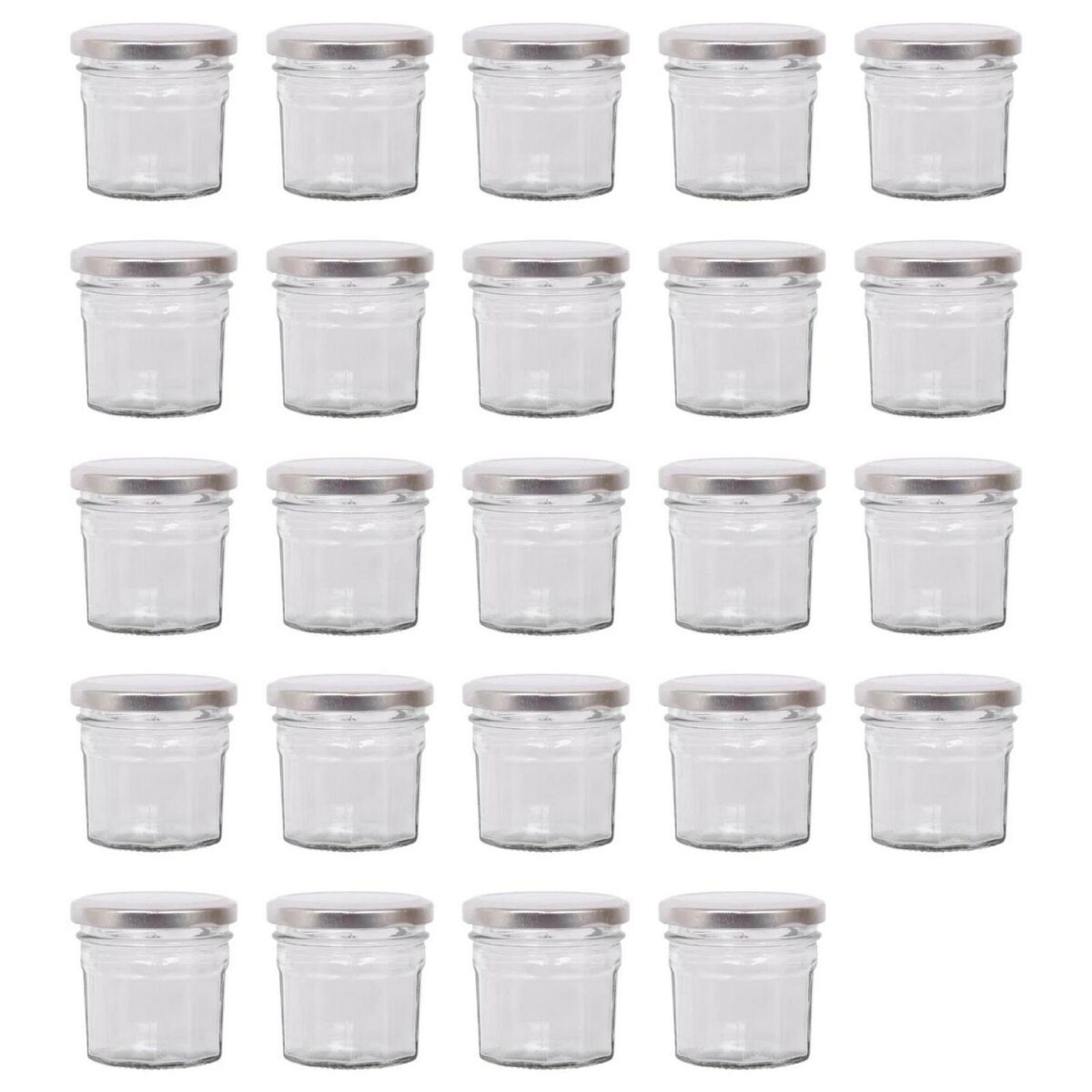24x 90ml Glass Jam Jars with Silver Lids Chutney Preserve Honey Pickle Storage - Image 1