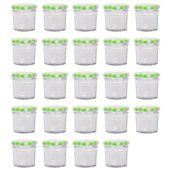 24x 90ml Glass Jam Jars with Green Gingham Lids Chutney Preserve Honey Storage