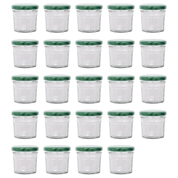 24x 90ml Glass Jam Jars with Green Lids Chutney Preserve Honey Pickle Storage
