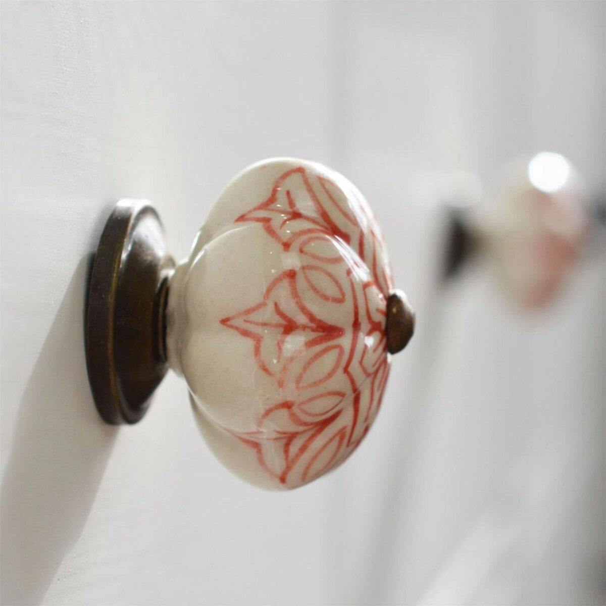 24x Floral Ceramic Cabinet Knobs Vintage Cupboard Door Drawer Handles Red - Image 6