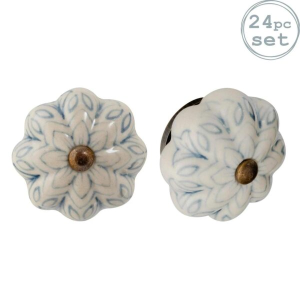 24x Floral Ceramic Cabinet Knobs Vintage Cupboard Door Drawer Handles Grey
