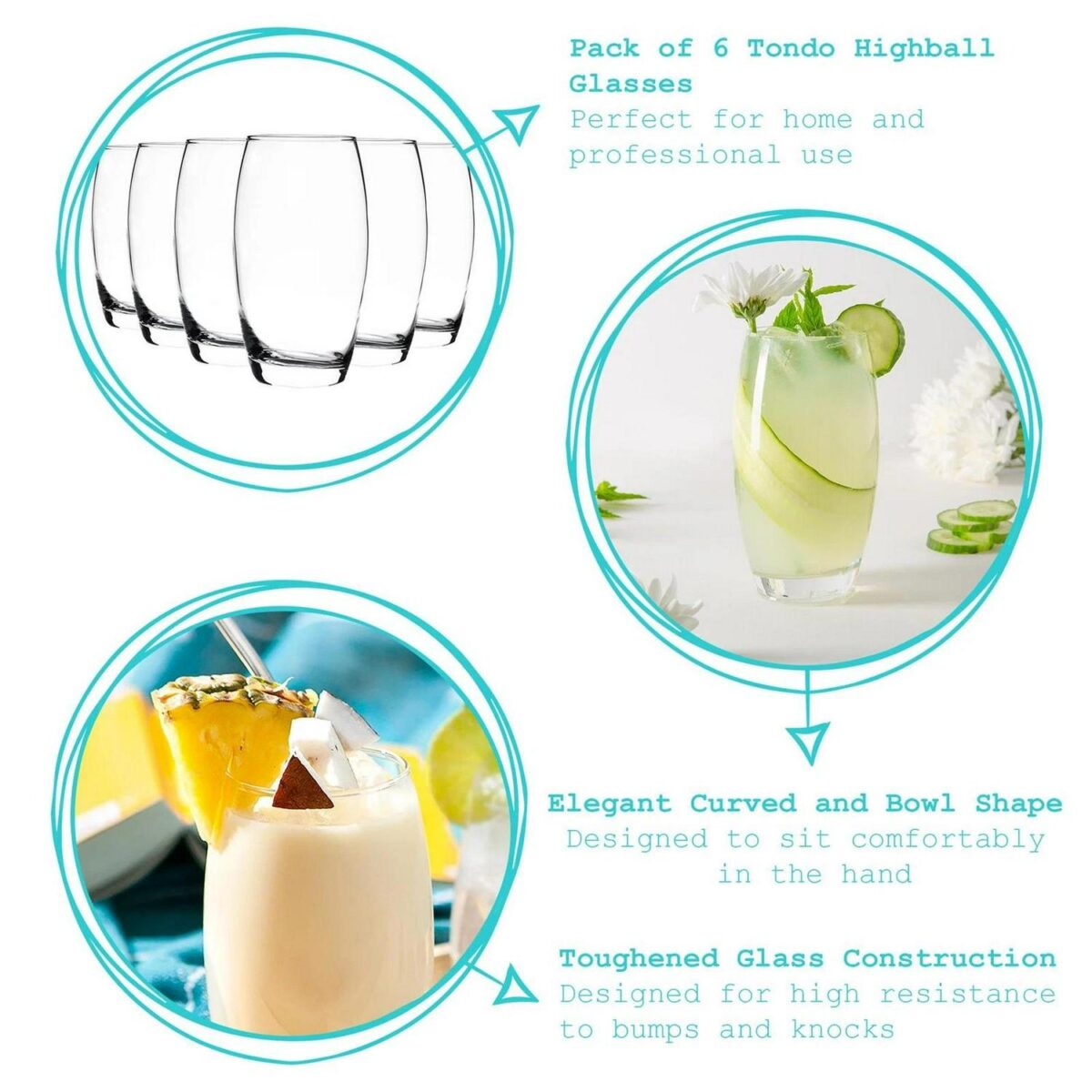 24x Highball hiball Glasses Water Juice Beer Cocktail Tumblers 510ml Clear - Image 2
