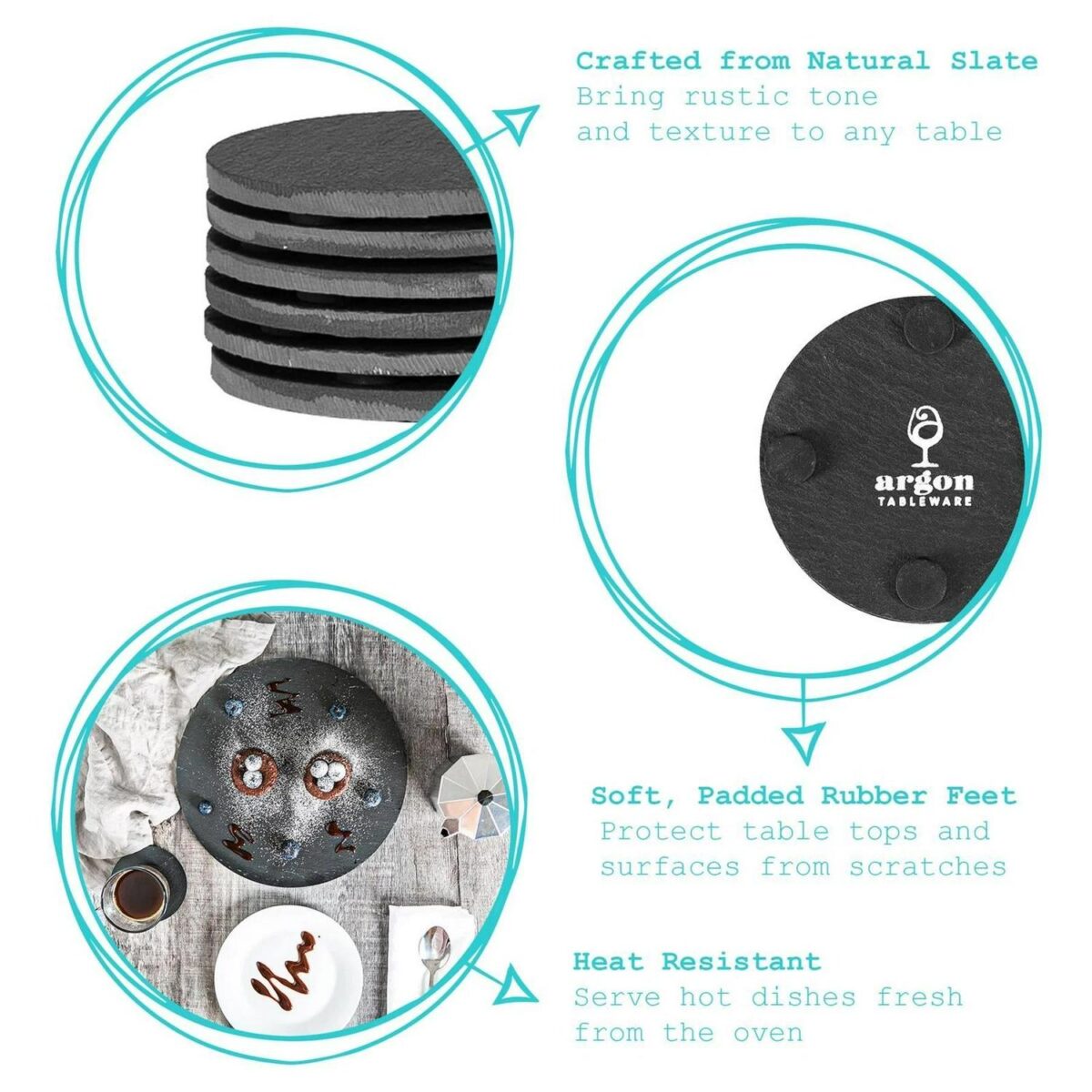 24x Linea Round Slate Coasters 10cm Natural Drinks Coaster Table Mat Gift Set - Image 2