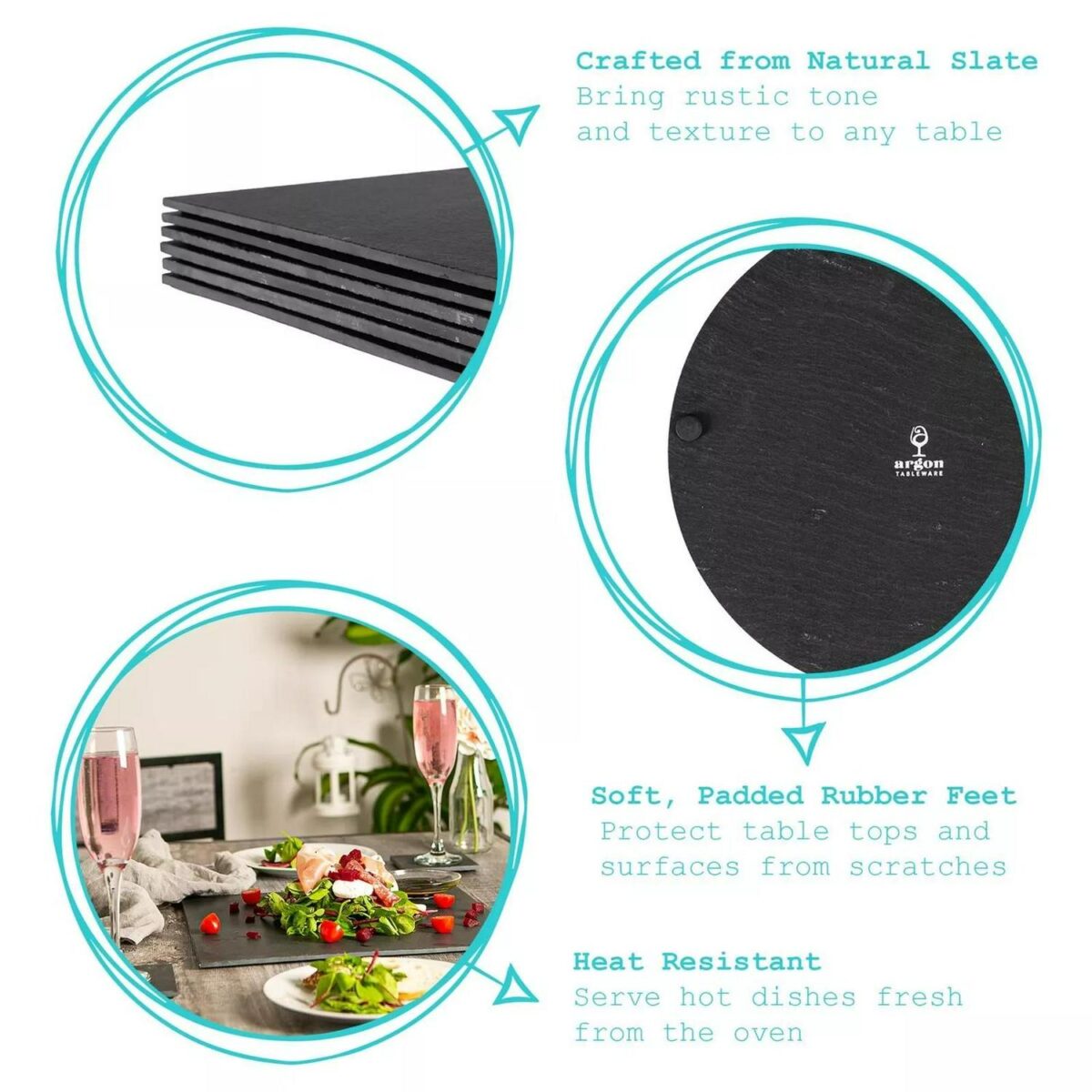 24x Linea Round Slate Placemats 30cm Natural Rustic Dining Table Place Mats Set - Image 2