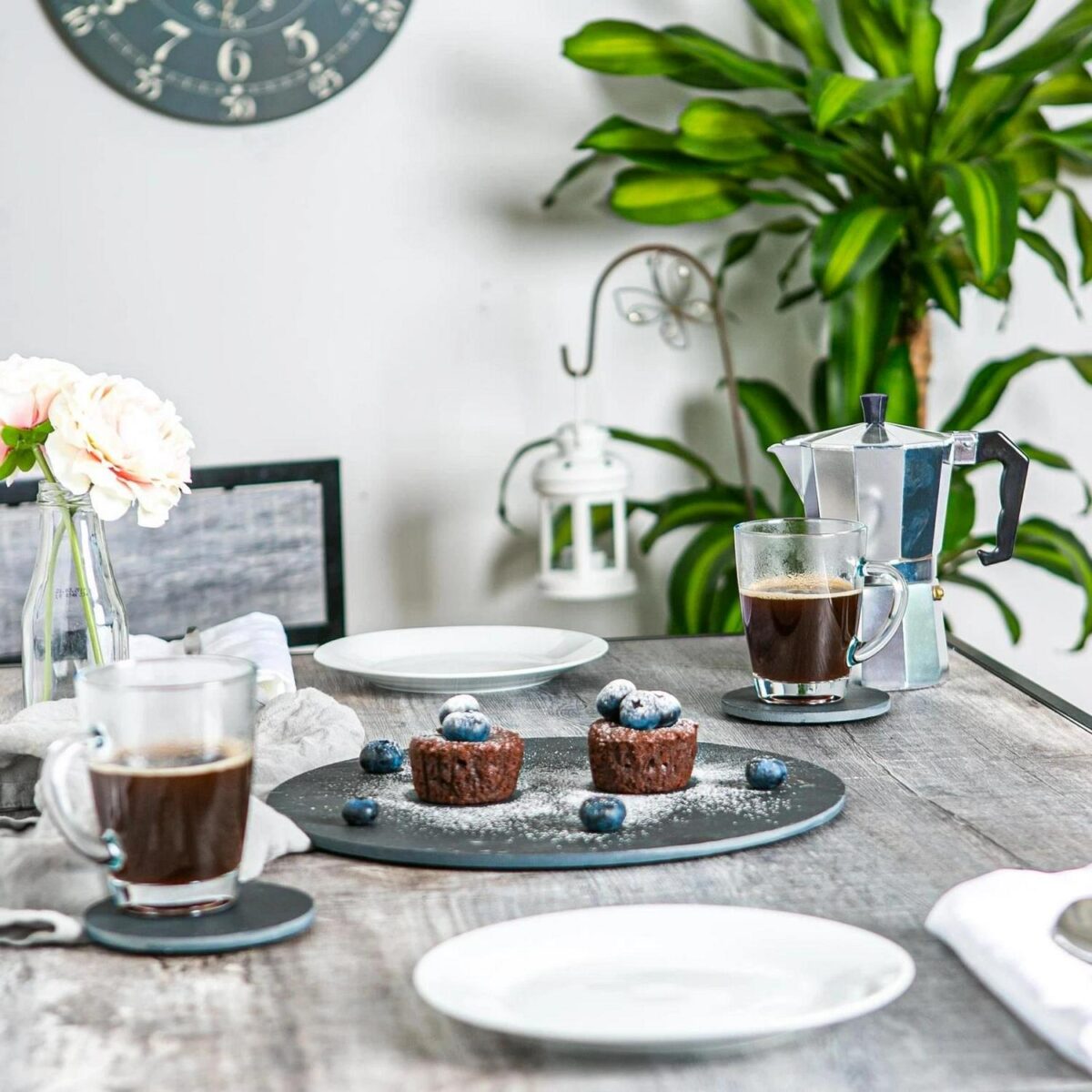 24x Linea Round Slate Coasters 10cm Natural Drinks Coaster Table Mat Gift Set - Image 7