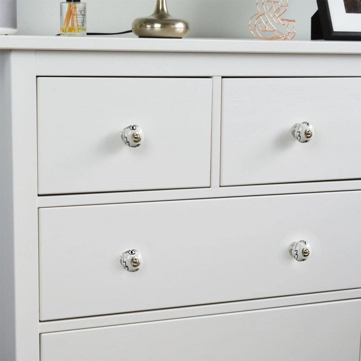24x Round Ceramic Cabinet Knobs Cupboard Door Drawer Handles Black Flower - Image 7