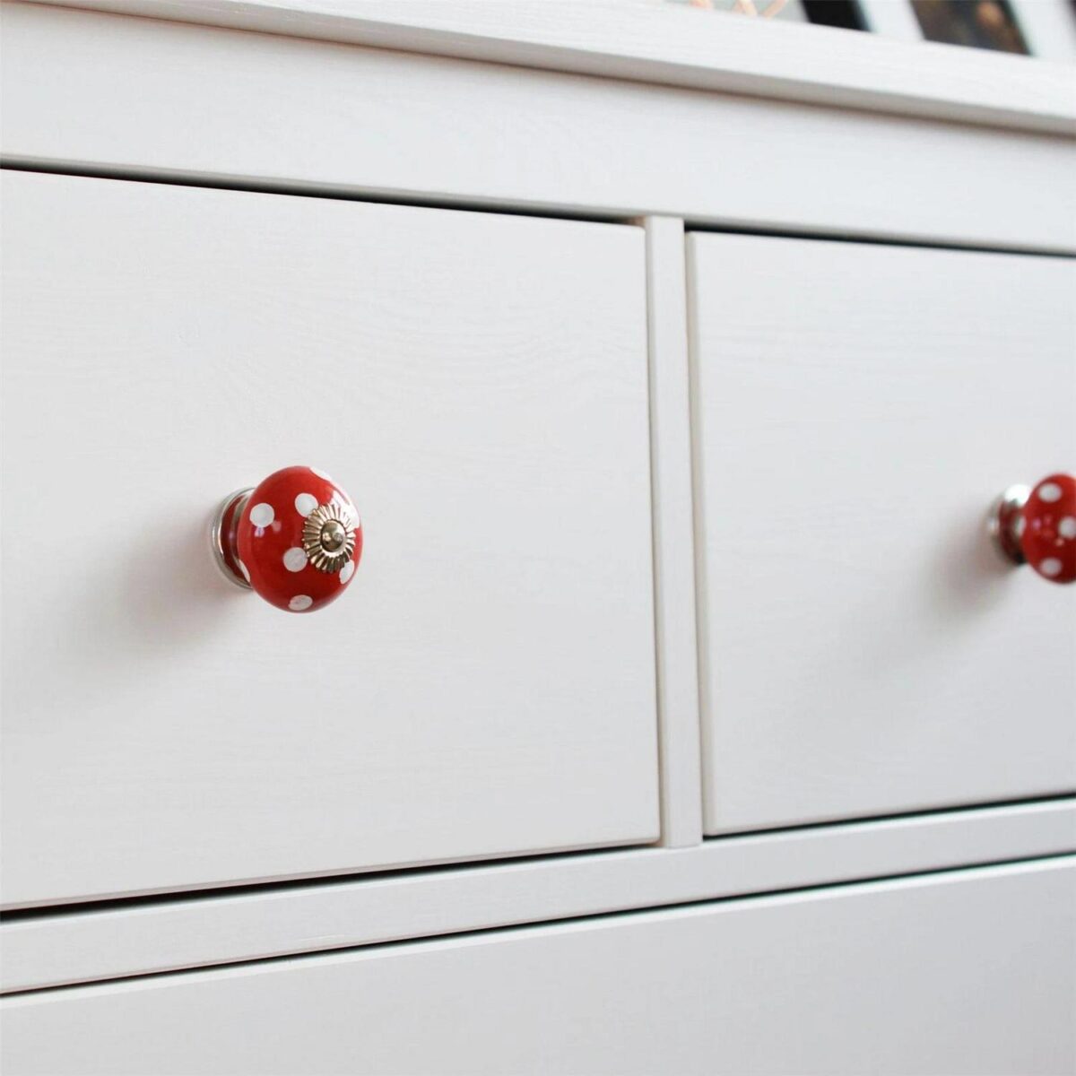 24x Round Ceramic Cabinet Knobs Cupboard Door Drawer Handles Red and White Spot - Image 6