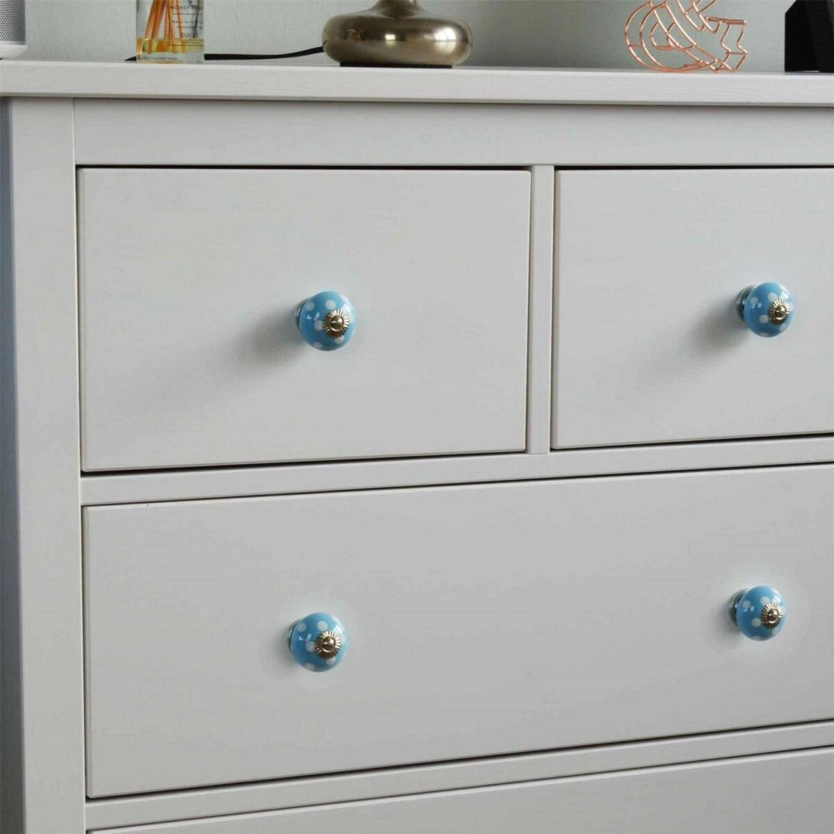 24x Round Ceramic Cabinet Knobs Cupboard Door Drawer Handles Light Blue Spot - Image 7