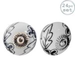 24x Round Ceramic Cabinet Knobs Cupboard Door Drawer Handles Black Flower