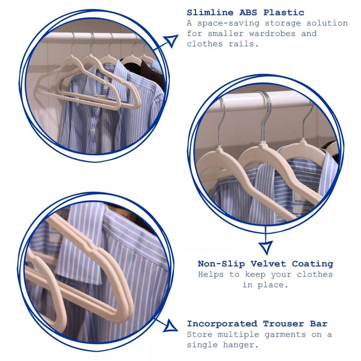 25x Non-Slip Velvet Hangers 45cm Grey Suit Shirts Trouser Bar Clothes Hanger - Image 2
