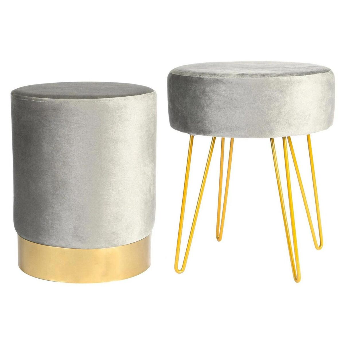 2 Piece Round Velvet Footstools Set Bedroom Dressing Table Accent Pouffe Grey - Image 1