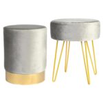 2 Piece Round Velvet Footstools Set Bedroom Dressing Table Accent Pouffe Grey