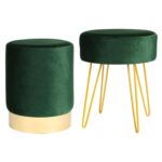 2 Piece Round Velvet Footstools Set Bedroom Dressing Table Accent Pouffe Green