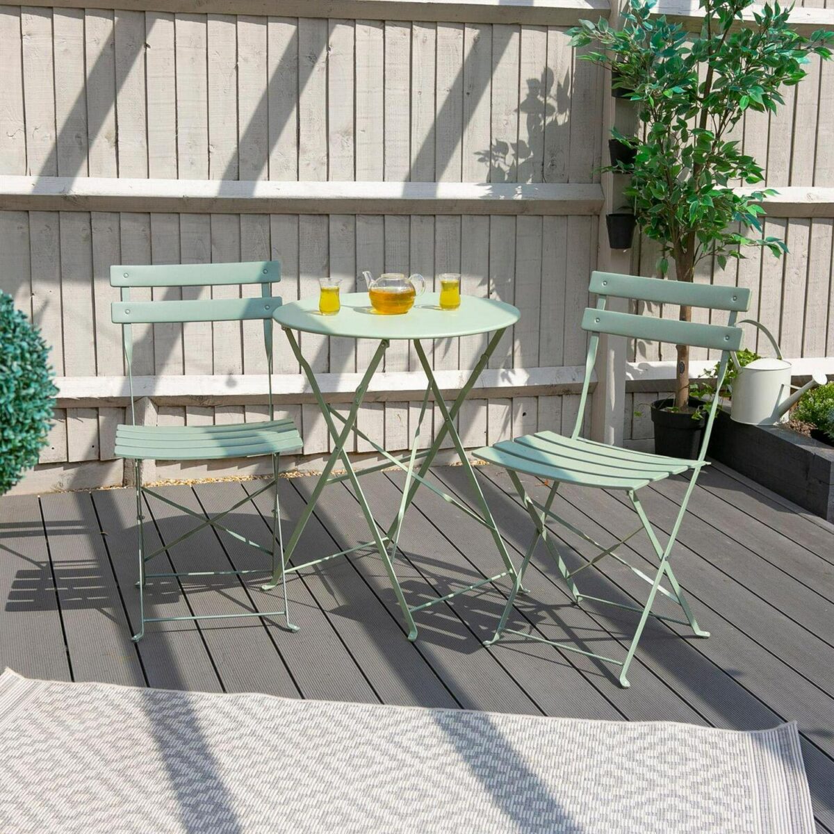 2 Seater Sussex Bistro Set Table Chairs Outdoor Patio Furniture Round Sage Green - Image 6