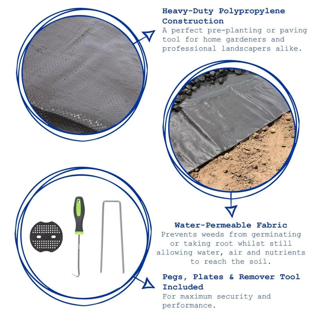 2m x 10m (1 Roll) 110gsm Weed Control Membrane Set with Pegs and Plates - Image 2