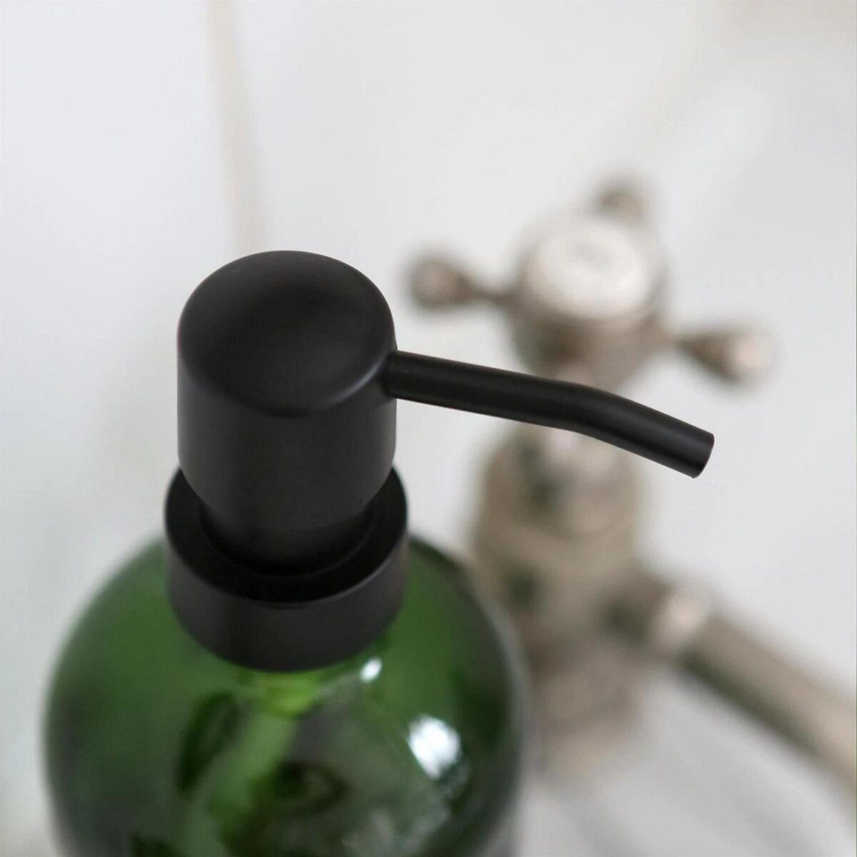 2pc Glass Soap Dispenser Set with Bamboo Tray and Labels 500ml Green Liquid Pump - Image 6