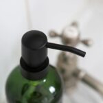 2pc Glass Soap Dispenser Set with Bamboo Tray and Labels 500ml Green Liquid Pump - Image 6