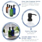 2pc Glass Soap Dispenser Set with Bamboo Tray and Labels 500ml Green Liquid Pump - Image 2