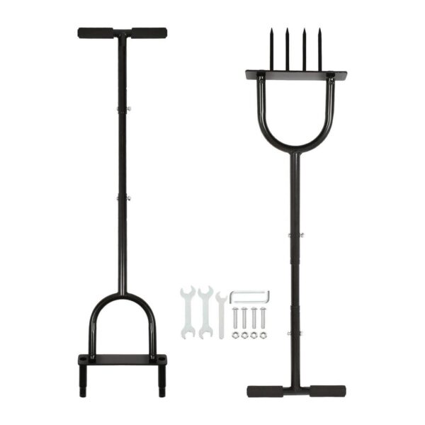 2pc Metal Lawn Aerator Set 24.5cm x 1M Black Outdoor Grass Soil Spike Tool