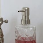 2pc Prism Glass Soap Dispenser Set with Ceramic Tray 330ml Clear Liquid Pump - Image 6