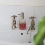 2pc Prism Glass Soap Dispenser Set with Ceramic Tray 330ml Clear Liquid Pump - Image 5