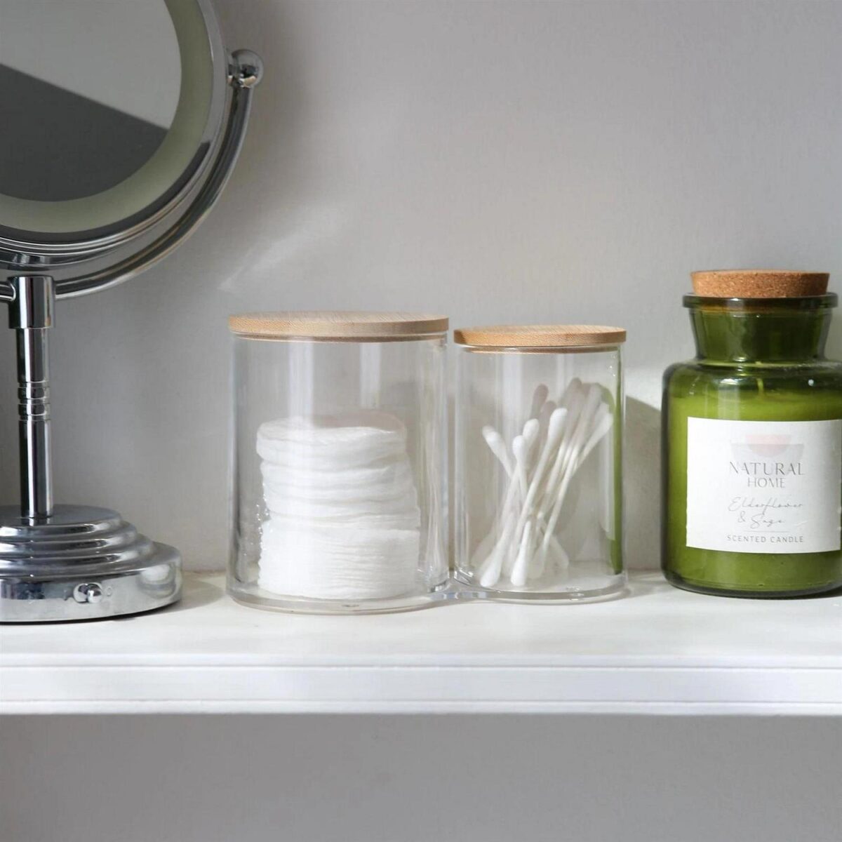 2pc Reusable Plastic Bathroom Canister Set with Bamboo Lid Cotton Bud Pad Holder - Image 6