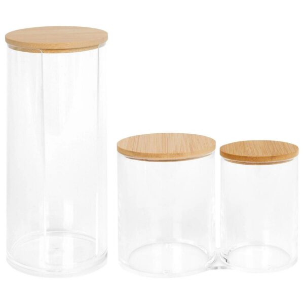2pc Reusable Plastic Bathroom Canister Set with Bamboo Lid Cotton Bud Pad Holder