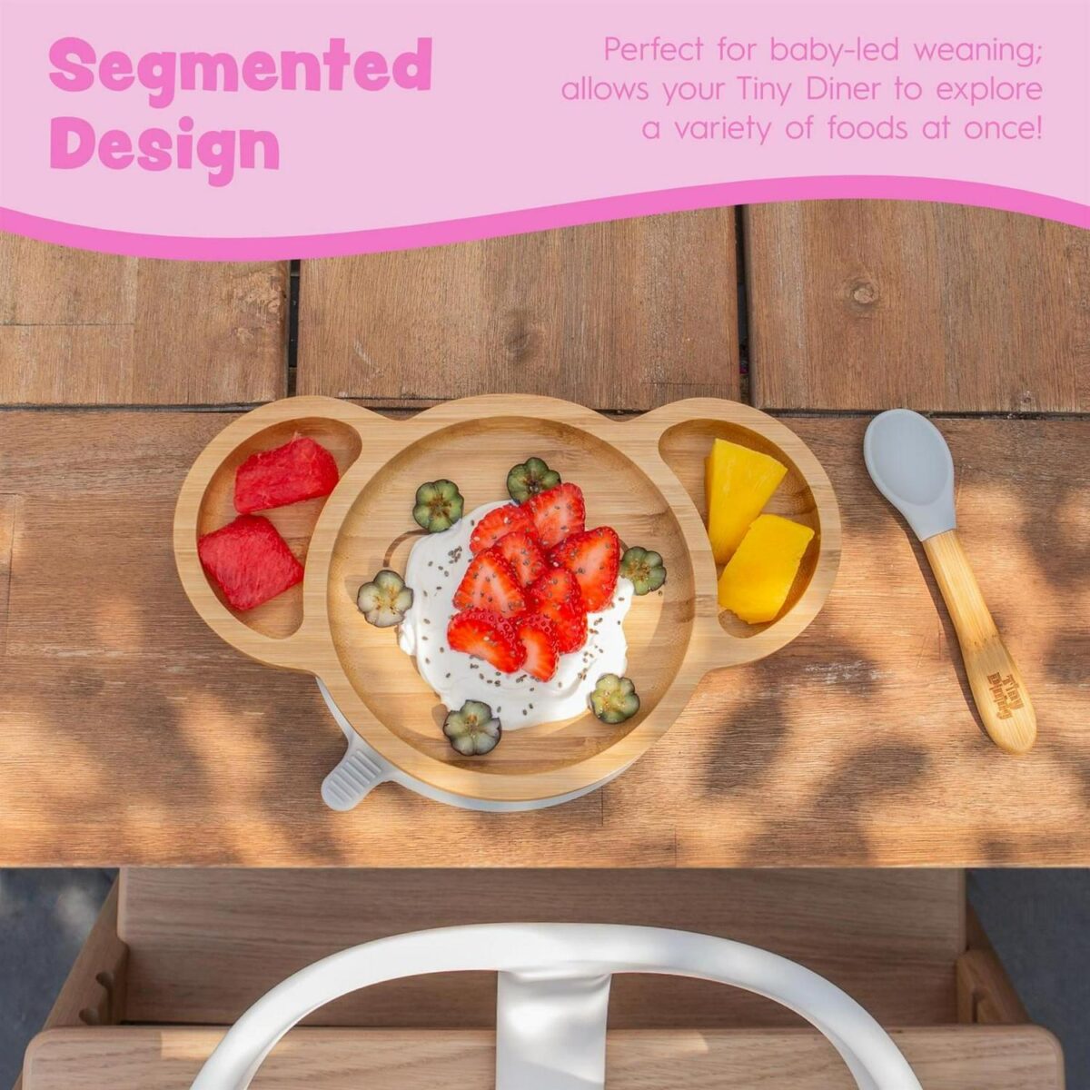 2pc Tiny Dining Blue Bamboo Koala Baby Weaning Plate and Fork Set with Suction - Image 2
