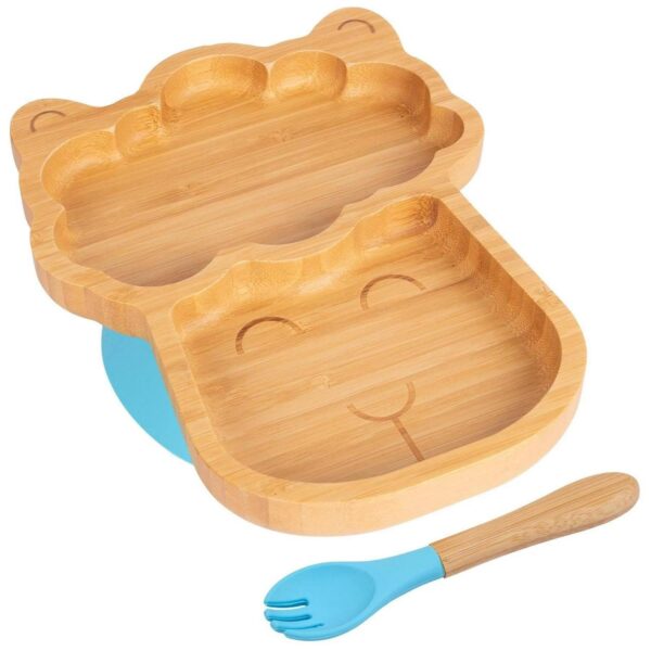 2pc Tiny Dining Blue Bamboo Llama Baby Weaning Plate and Fork Set with Suction