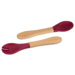 2pc Tiny Dining Red Bamboo Baby Weaning Fork and Spoon Set Toddler Feeding