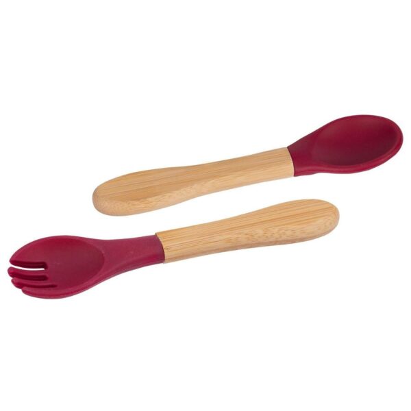 2pc Tiny Dining Red Bamboo Baby Weaning Fork and Spoon Set Toddler Feeding