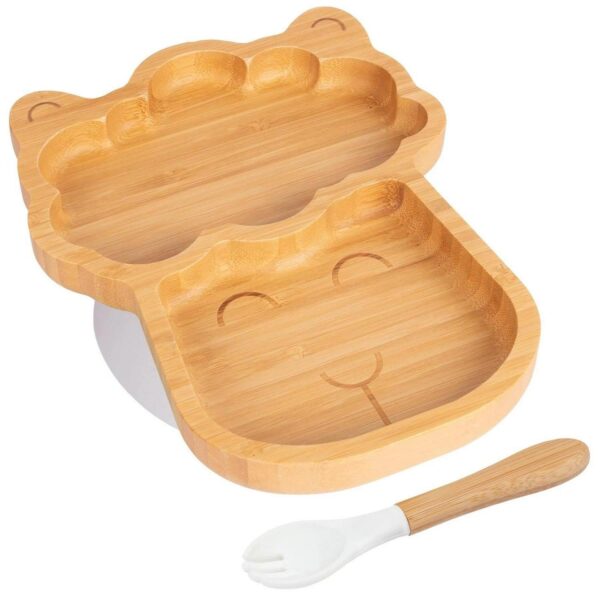 2pc Tiny Dining White Bamboo Llama Baby Weaning Plate and Fork Set with Suction