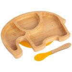 2pc Tiny Dining Yellow Bamboo Elephant Baby Weaning Plate and Fork Set Suction