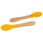 2pc Tiny Dining Yellow Bamboo Baby Weaning Fork and Spoon Set Toddler Feeding