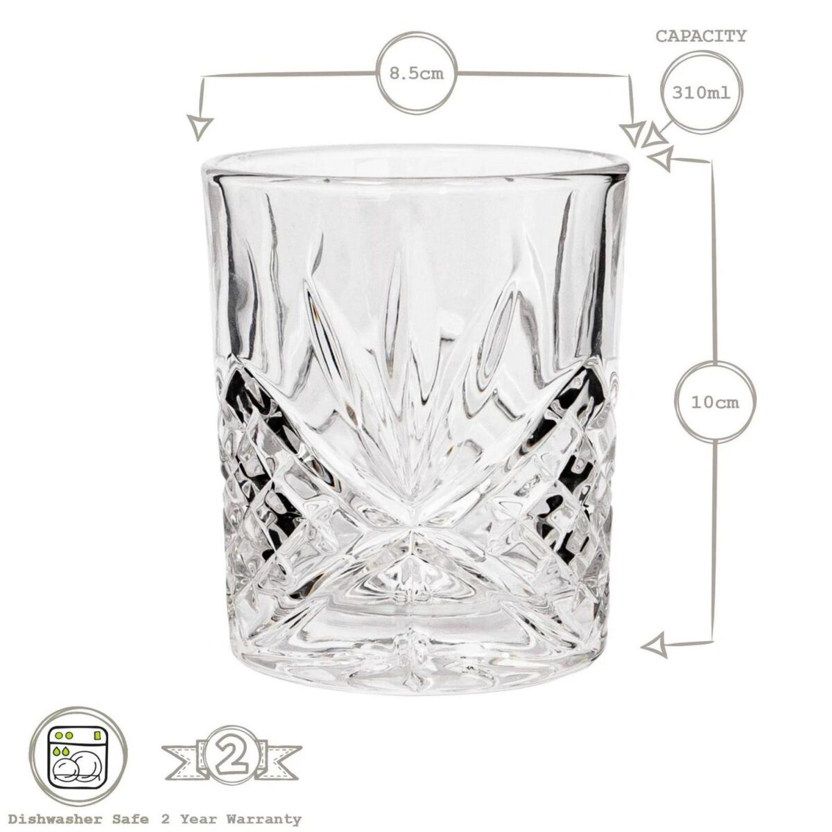 2x 310ml Classic Whisky Glasses Bar Glass Scotch Drinking Glassware Tumblers Set - Image 3