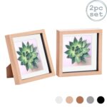 2x 3D Box Photo Frames Display 8 x 8 with 6 x 6 Mount Light Wood/White