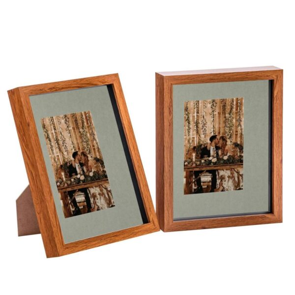 2x 3D Box Photo Frames Picture Display 8 x 10  with 4 x 6  Mount Dark Wood/Grey