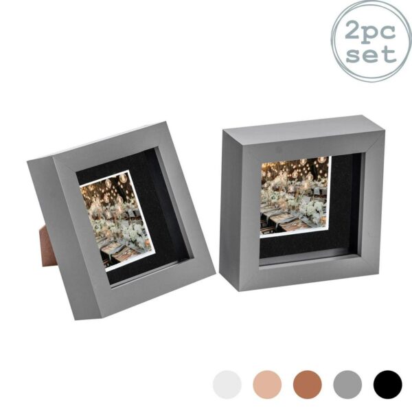 2x 3D Box Photo Frames Picture Display 4 x 4  with 2 x 2  Mount Grey/Black