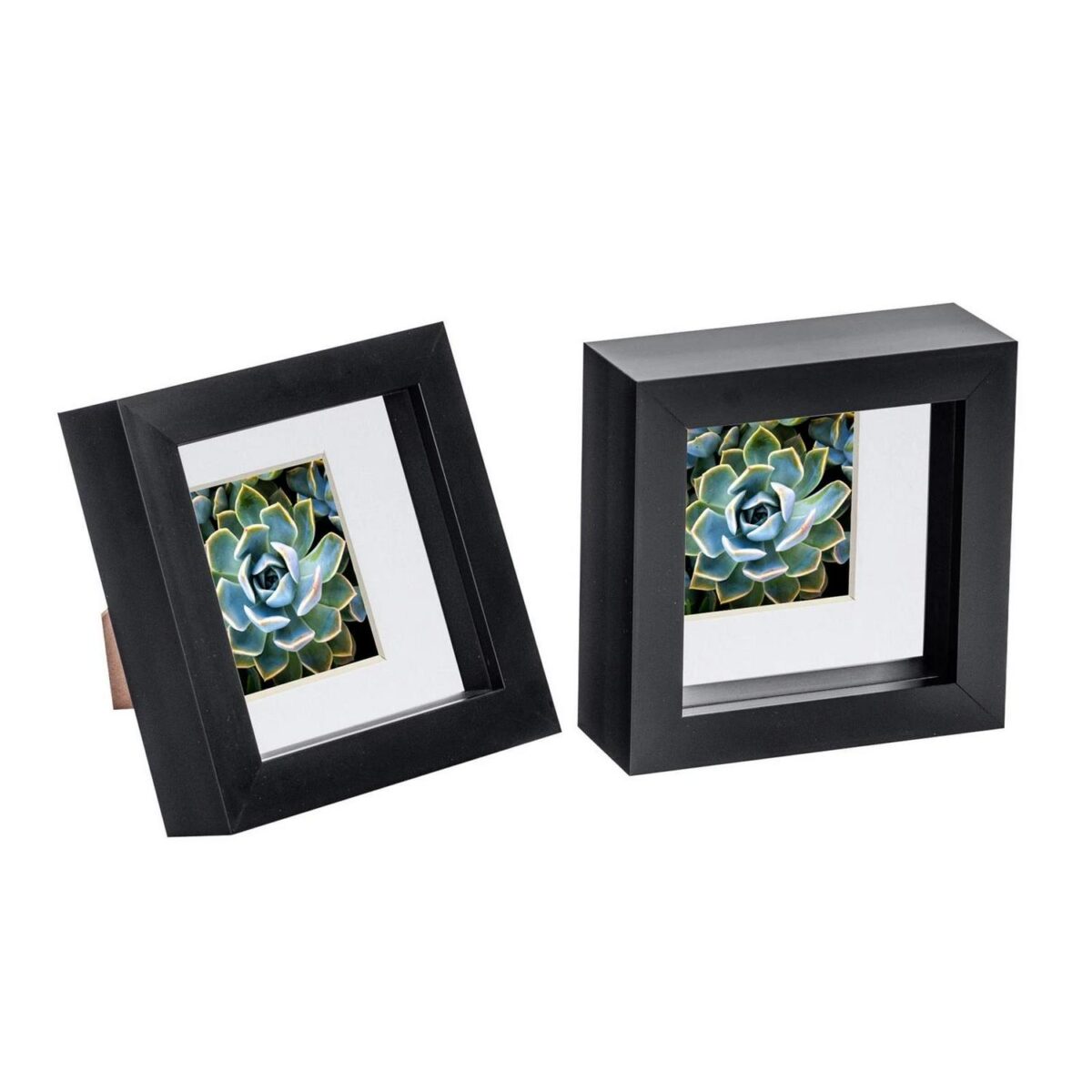 2x 3D Box Photo Frames Picture Display 4 x 4  with 2 x 2  Mount Black/White - Image 1
