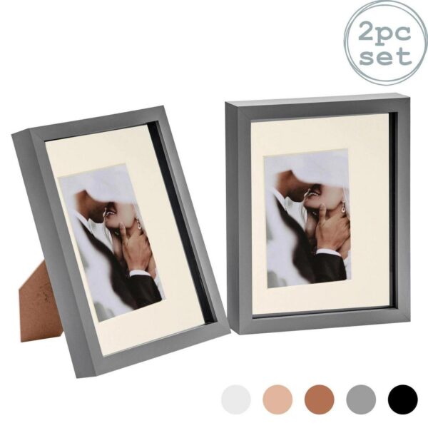 2x 3D Box Photo Frames Picture Display 8 x 10  with 4 x 6  Mount Grey/Ivory