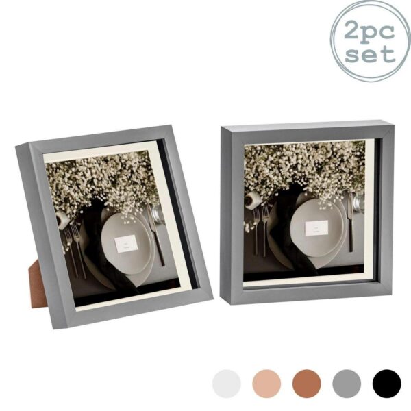 2x 3D Box Photo Frames Picture Display 8 x 8  with 6 x 6  Mount Grey/Ivory