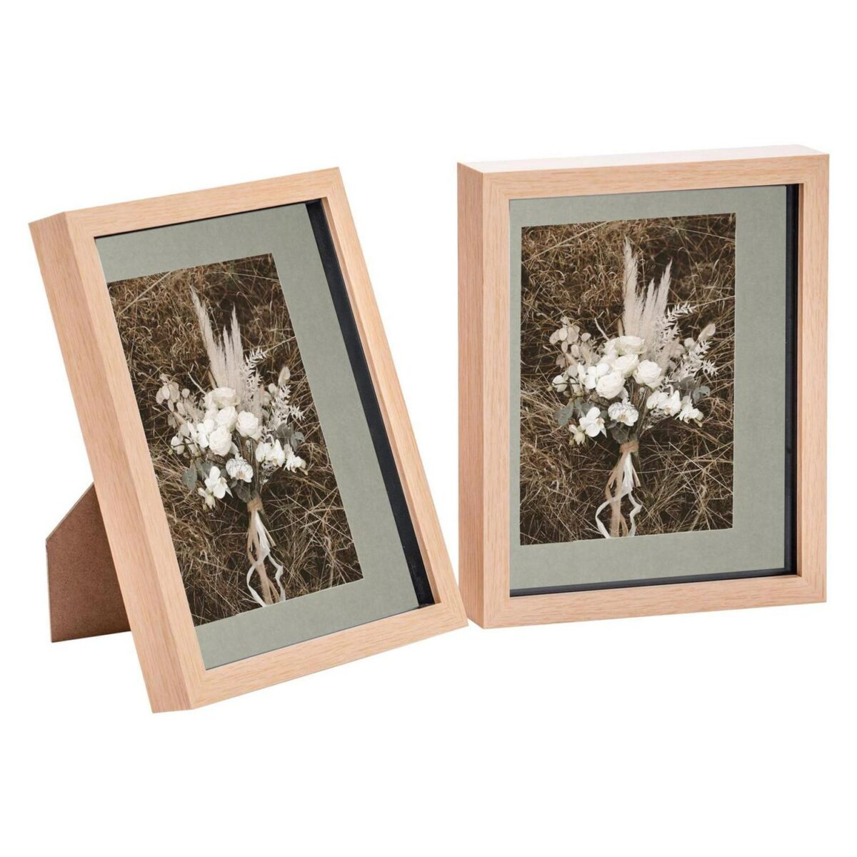 2x 3D Box Photo Frames Display 8 x 10  with 5 x 7  Mount Light Wood/Grey - Image 1