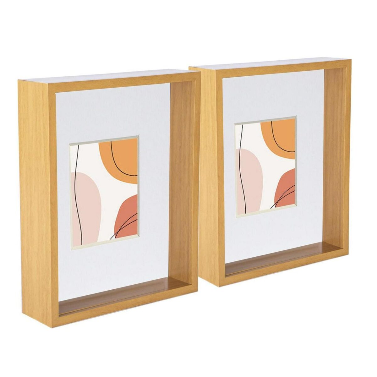 2x 3D Deep Box Photo Frames 8 x 10  with 4 x 6  Mount Light Wood/White - Image 1