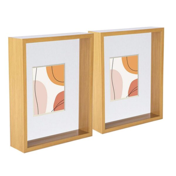 2x 3D Deep Box Photo Frames 8 x 10  with 4 x 6  Mount Light Wood/White